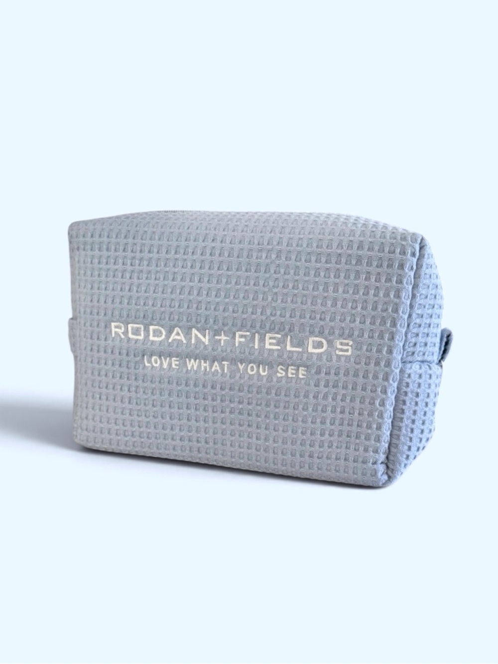ABBODE R&F Waffle Knit Periwinkle Blue Cotton Cosmetic Bag, Large Zip-Around - Picture 17 of 17